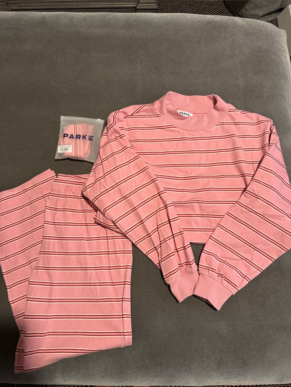 NWOT PARKE Pink Striped Lounge Set and Headband/Scrunchie